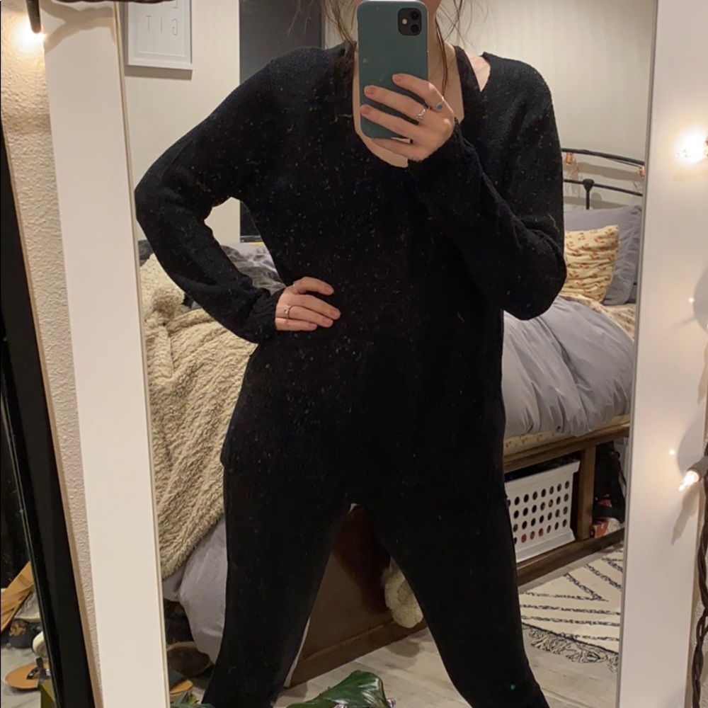 Black Knit V Neck Sweater